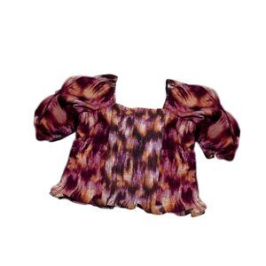 Old Navy NWOT Purple Tie Dye Fitted Puff-Sleeve Smocked Top